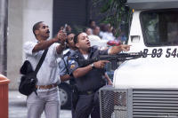 A shootout with bank robbers in the financial district of Rio.