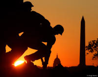 Sunrise at the Marine Corps War Memorial.