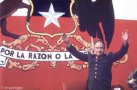 Chilean dictator Augusto Pinochet acknowledges a crowd in the town of Los Andes.