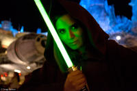 Jedi apprentice and Colombian social media star Paulettee, near the Millennium Falcon.
