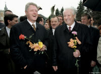 A stroll around the Kremlin in Moscow with President Yeltsin.