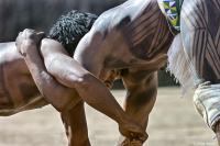 Yawalapiti indians practice Huka-Huka wrestling at their Amazon village.