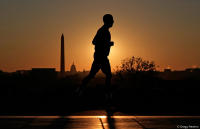 A runner gets some early exercise in the nation's capital.