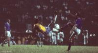 Soccer legend Pelé and his trademark bicycle kick against Italy at Pacaembu.