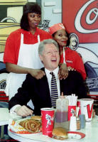 Clinton and waitresses at 'The Varsity' in Atlanta.